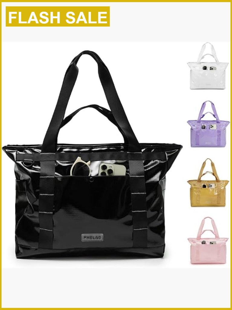 Glossy Tote Bag 15.6" Laptop Compartment Waterproof Work Travel